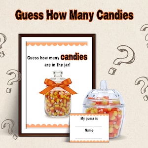 Halloween Guess How Many Candies Game, Halloween Guess How Many Sign, Printable Halloween Party Game, Halloween Game Night, Candy Corn Game