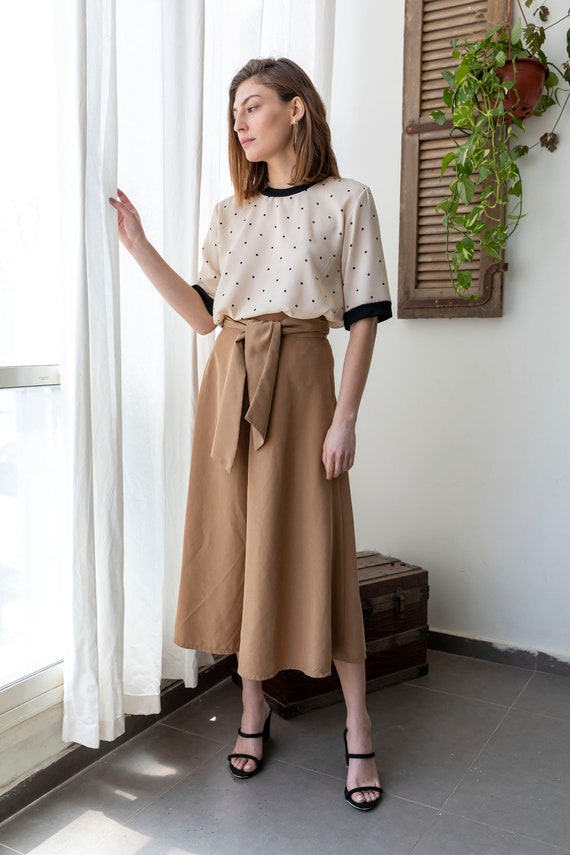 camel high waisted wide leg trousers