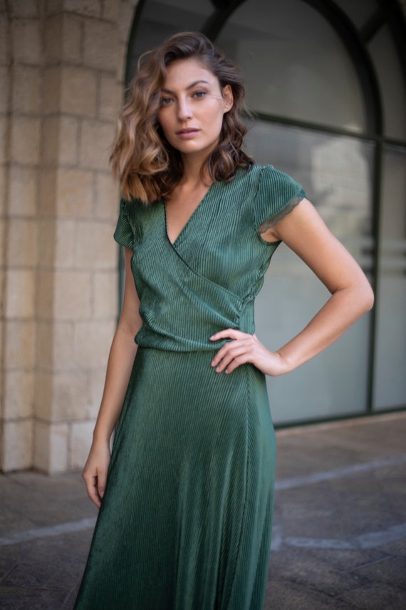 green plisse dress