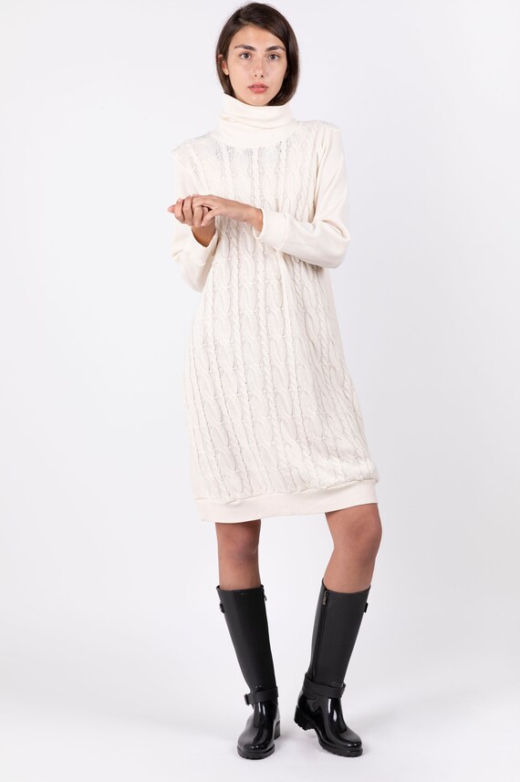 cream turtleneck sweater dress