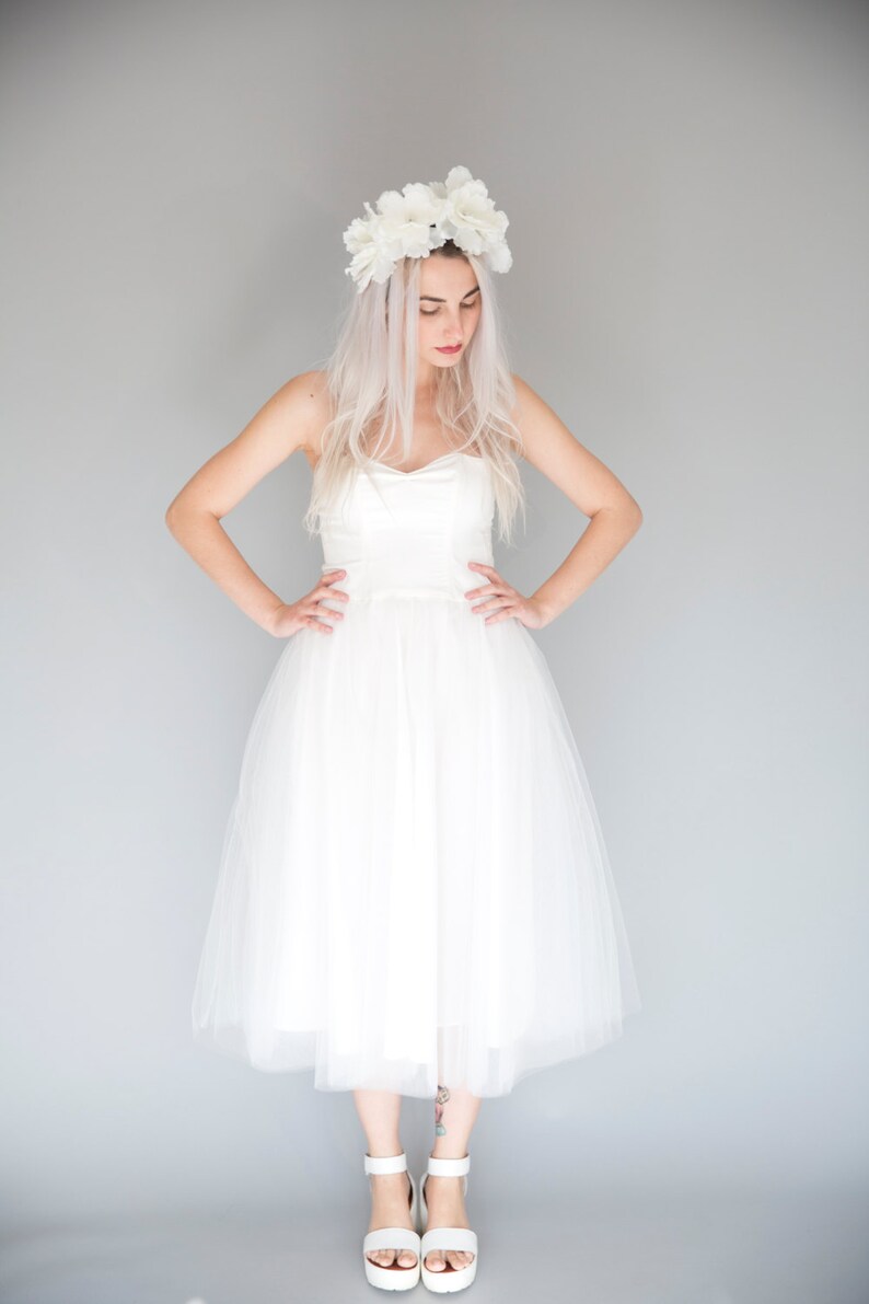 Short tulle wedding dress engagement dress tea length bridal gown Strapless wedding dress ballerina wedding dress white tulle dress