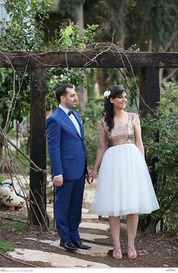 Rose Gold Wedding Dress Short Wedding Dress Cap Sleeve Etsy