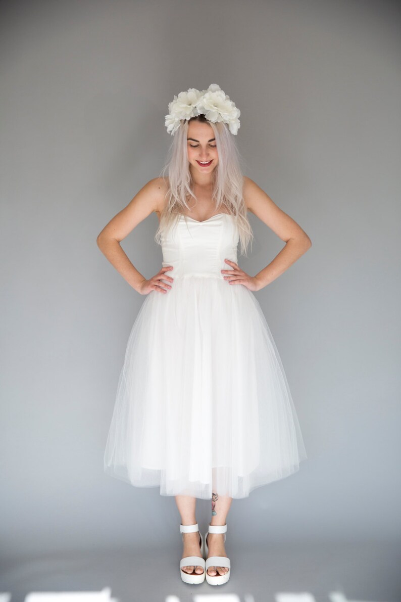 Short tulle wedding dress engagement dress tea length bridal gown Strapless wedding dress ballerina wedding dress white tulle dress