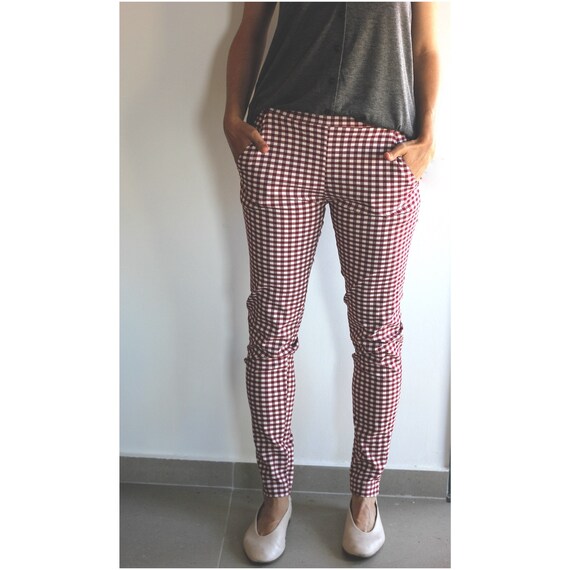 skinny gingham trousers