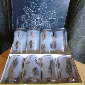 Vintage Libbey Silver Foliage Tumbler Glasses, Set of 8, MCM Barware