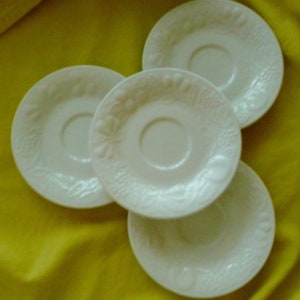 Gibson White Embossed Fruit 4 Saucers &quot;Four Seasons&quot;