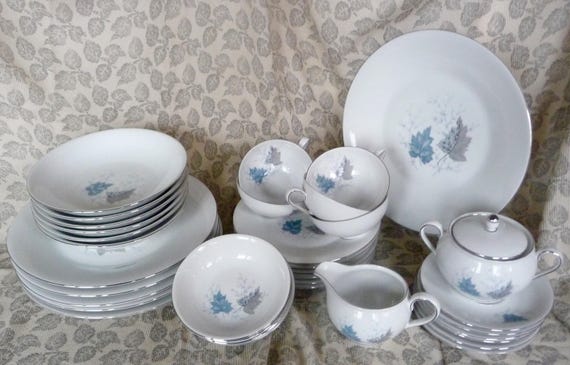 Forest Bavarian China Windward Blue And Silver Gray Leaves Etsy