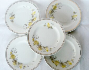 Limoges  5 Dessert  Plates Alrenfeldt Yellow Roses Gray Gold  France