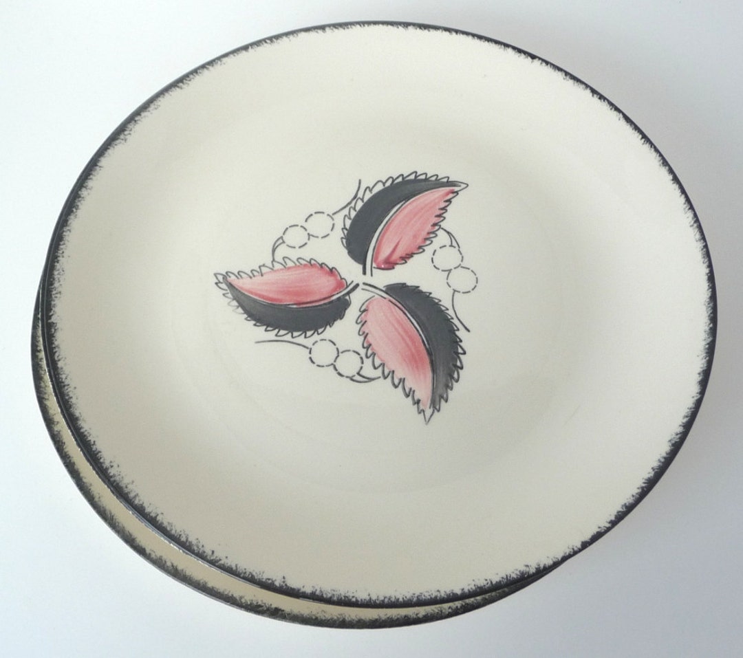 Blue Ridge Pottery Wild Cherry 2 Gray and Pink Leaf Set of 4 Dinner ...