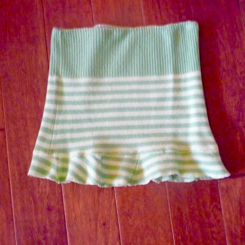 Upcycled Felted Sweater Skirt Green Stripe Wool Small Free US Ship image 1