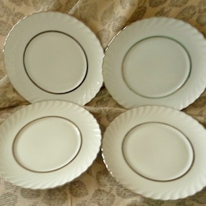 Royal Tettau White w/Platinim Patina MCM 4 Dessert Plates 6 3/8&quot; Germany Bavarian