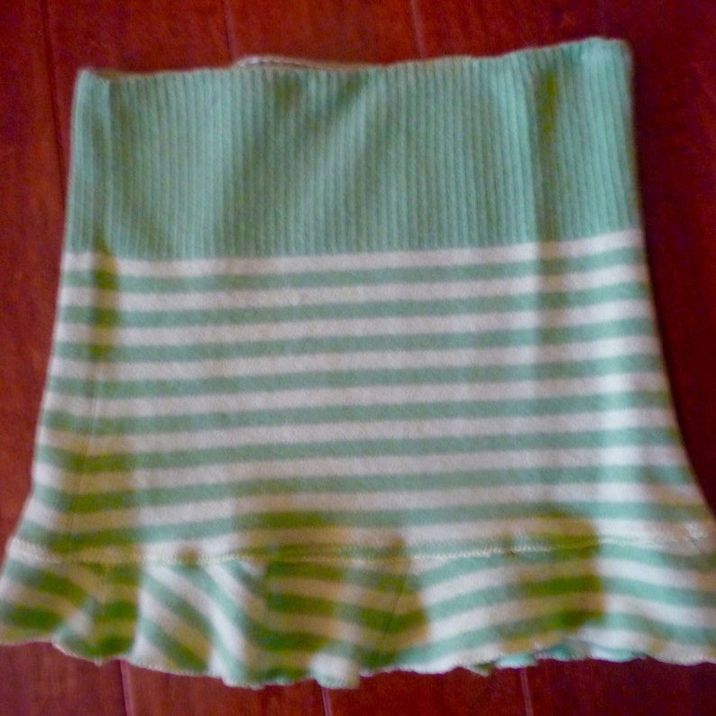 Upcycled Felted Sweater Skirt Green Stripe Wool Small Free US Ship image 2