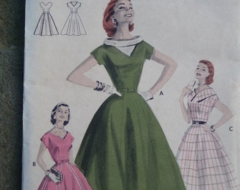 Butterick 7679 - Vintage 50's full skirted Dress Pattern - Bust 30 -Neckline Fun