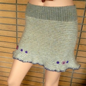 Upcycled Felted Sweater Skirt Green Stripe Wool Small Free US Ship image 5