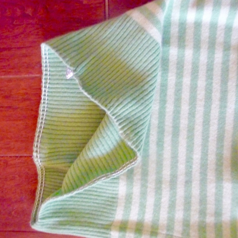 Upcycled Felted Sweater Skirt Green Stripe Wool Small Free US Ship image 3