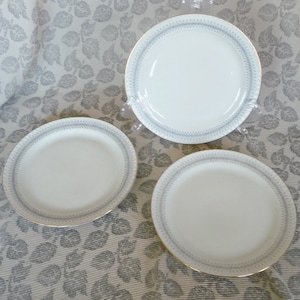 Porsgrund Noorwegen Midden eeuw moderne 3 Dessert platen grijs Diamond Design wit goud