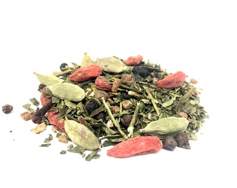 GOJI GREEN CHAI | Organic Green Tea Blend | Japanese Sencha Tea with Goji Berries and Chai Spices | Loose Leaf Tea | Urban Earth Teas