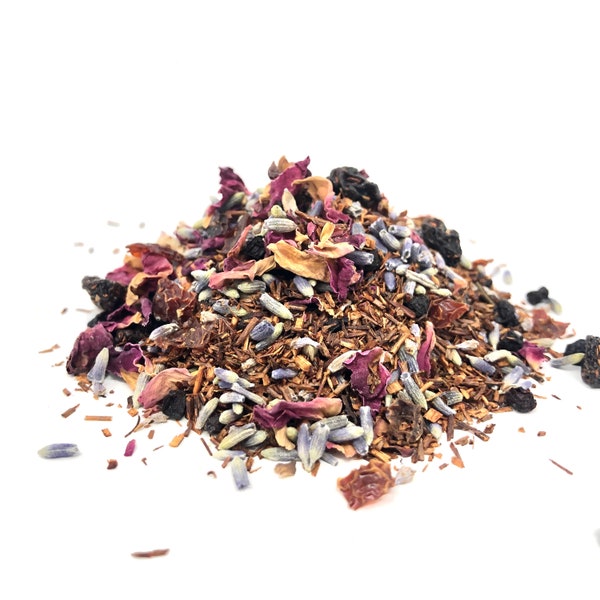 LAVENDER BLISS TEA | Mélange de thé Rooibos biologique | Rooibos rouge avec cassis, lavande et rose | Thé à feuilles lâches | Thés urbains de la terre