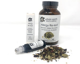 ALLERGY RE-LEAF Wellness Kit for Seasonal Allergies | Aromatherapy Roll-On and Loose Leaf Tea | Natural Anti-Histamine | Urban Earth Teas