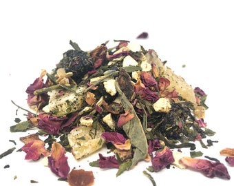 SAKURA TEA | Organic Green Tea Blend | Cherries, Roses, Vanilla, Candied Ginger | Cherry Blossom Tea | Loose Leaf Tea | Urban Earth Teas