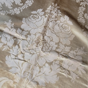 Antique Gold Brocade Damask Silk Fabric Floral Rose Bouquet 24x84