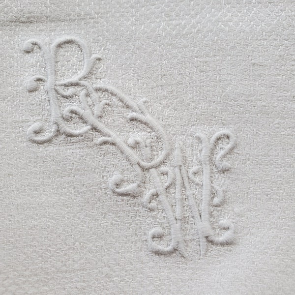 Lg Antique Vintage Irish Linen Damask Huck Baño Toalla Triple Monograma B D W 27x41 bordado