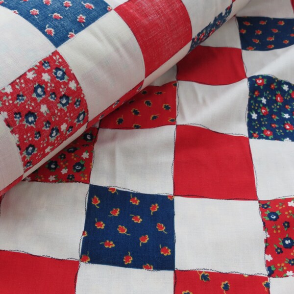 Vintage Cheater Cloth Patchwork Quilt Square Cotton Print Fabric BTY Yardage Red Blue