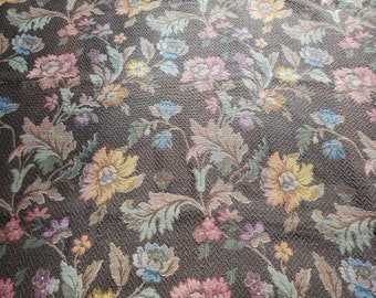 ANTIQUE Vintage Thick Cotton Floral Tapestry Upholstery Fabric 2 yards