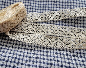 Vintage Cotton Lace Trim, Zigzag Polka Dots Ecru Lace 11/16" wide 2.8 yards