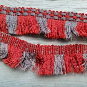Vintage Rot Grau Französisch Wolle Fransenborte 58cm
