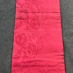 Antique French Red Silk Jacquard Brocade Fabric Pomegranate Large Floral Print 13.5x102