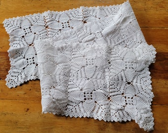 Large Vintage White Cotton Crochet Lace Table Runner 56" Long