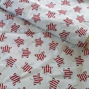 Vintage Red White Stripe Leaf Printed Cotton Fabric 2.6 yards image 2