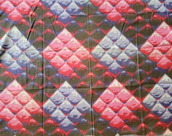 Antique Cotton Print Fabric Red Blue Geometric Snowy Mountain 30 1/4 inches wide