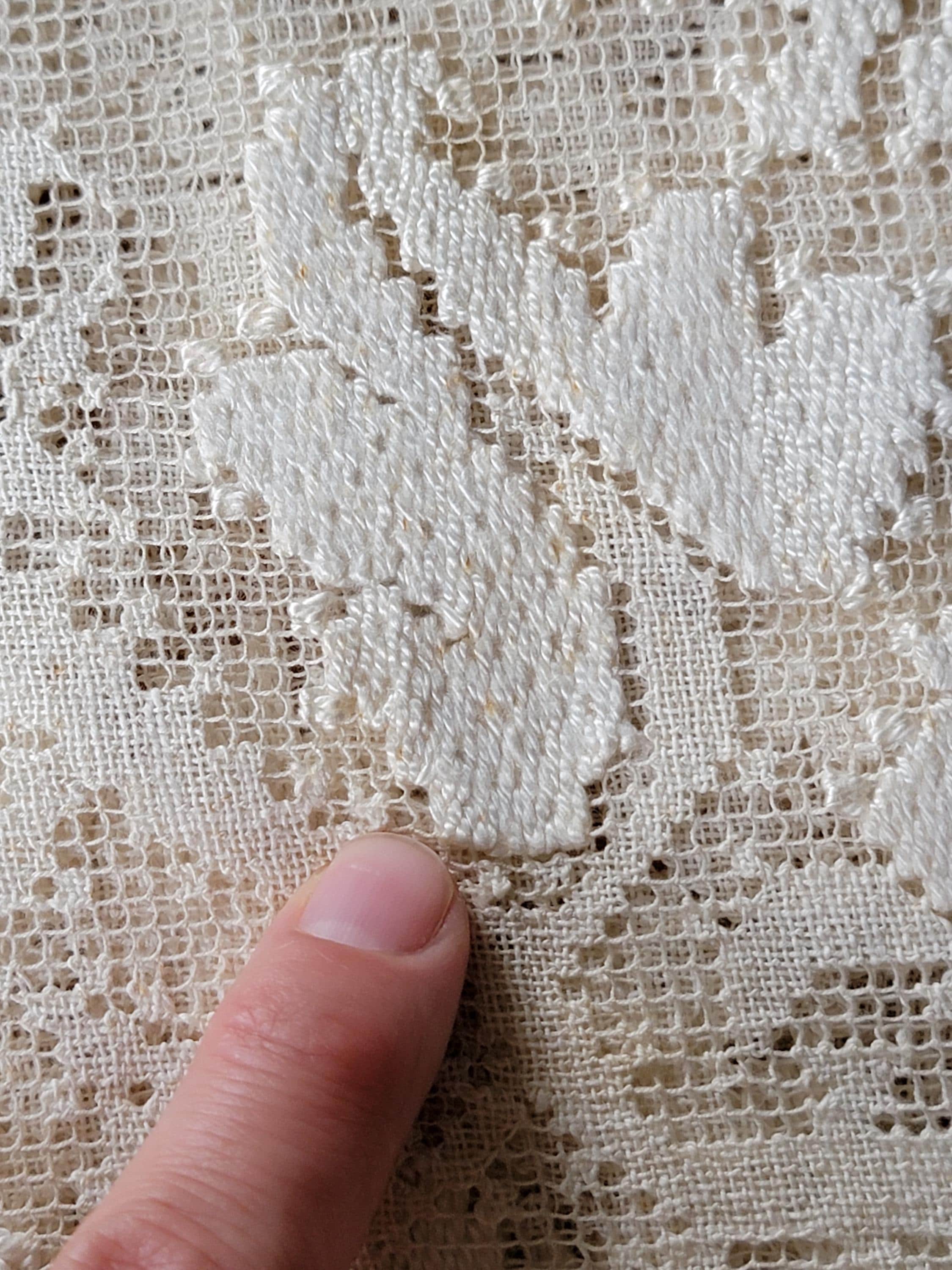 手編みフィレレース レースカーテン リボン刺繍 大判 生成りVintage