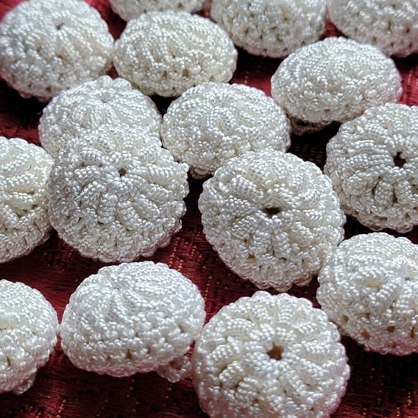 Vintage Hand Crochet Lace Buttons Set of 2 White Passementerie