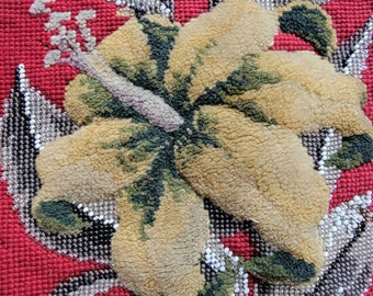 Antique French Beaded Needlepoint with Chenille Flowers, Berlin Work, Mid-1800's Floral Tapestry, 8" x 54"