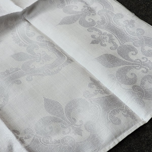 Antique Linen Damask Napkins Set of 6 Hand Monogram F or E  22" square Fleur de lis pattern 1880's