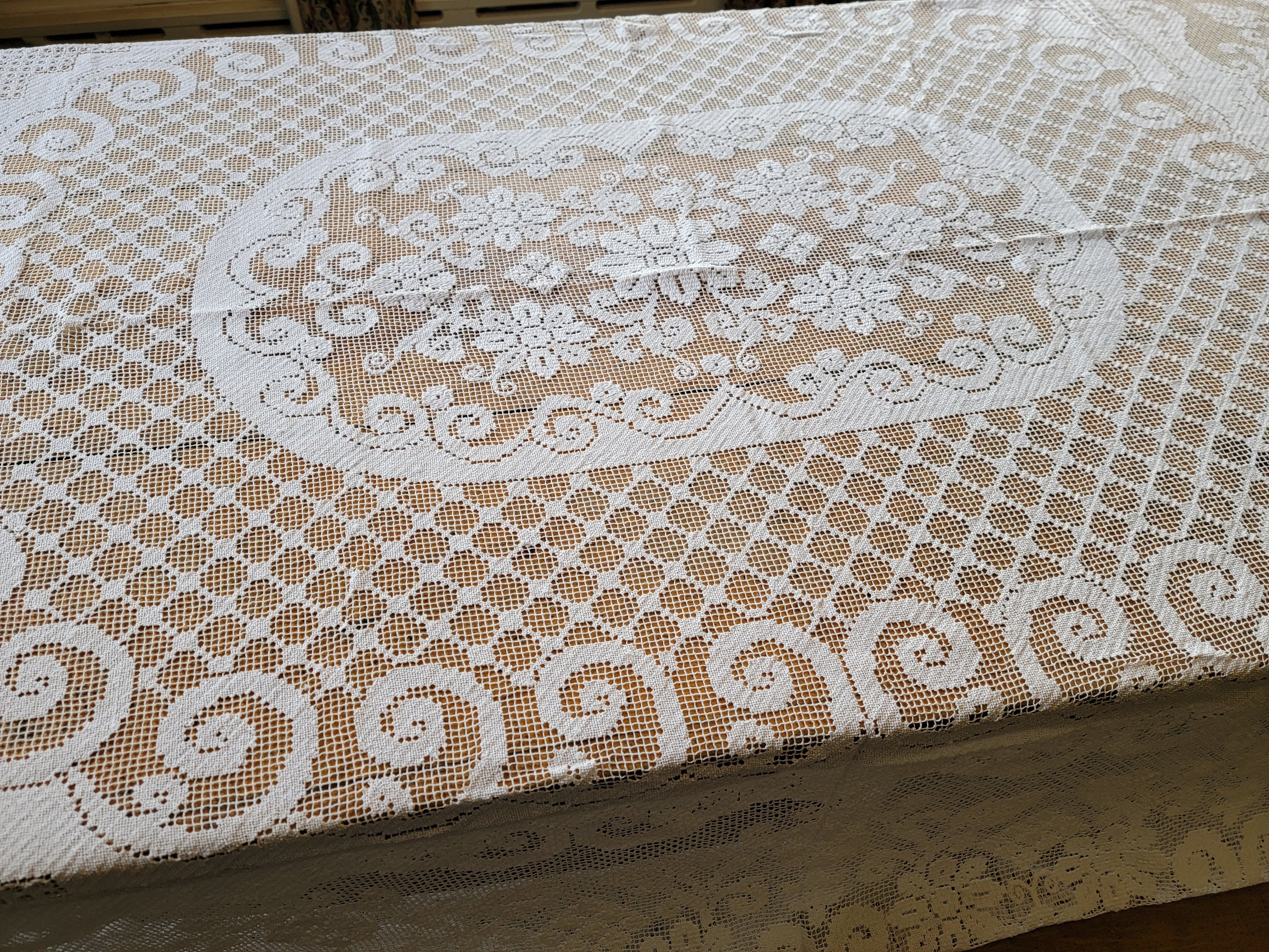 ヴィンテージ　クエーカーレース テーブルクロス（特大） Quaker lace tablecloth - Etsy 日本