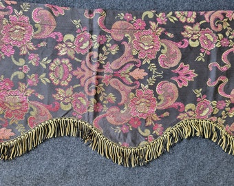 Vintage 1930's Belgium Valance with Fringe, Floral Brocade Curtain Valance- 2 sizes available, Jewel Tones