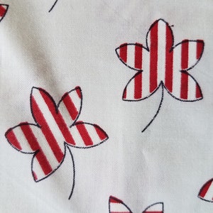 Vintage Red White Stripe Leaf Printed Cotton Fabric 2.6 yards image 1