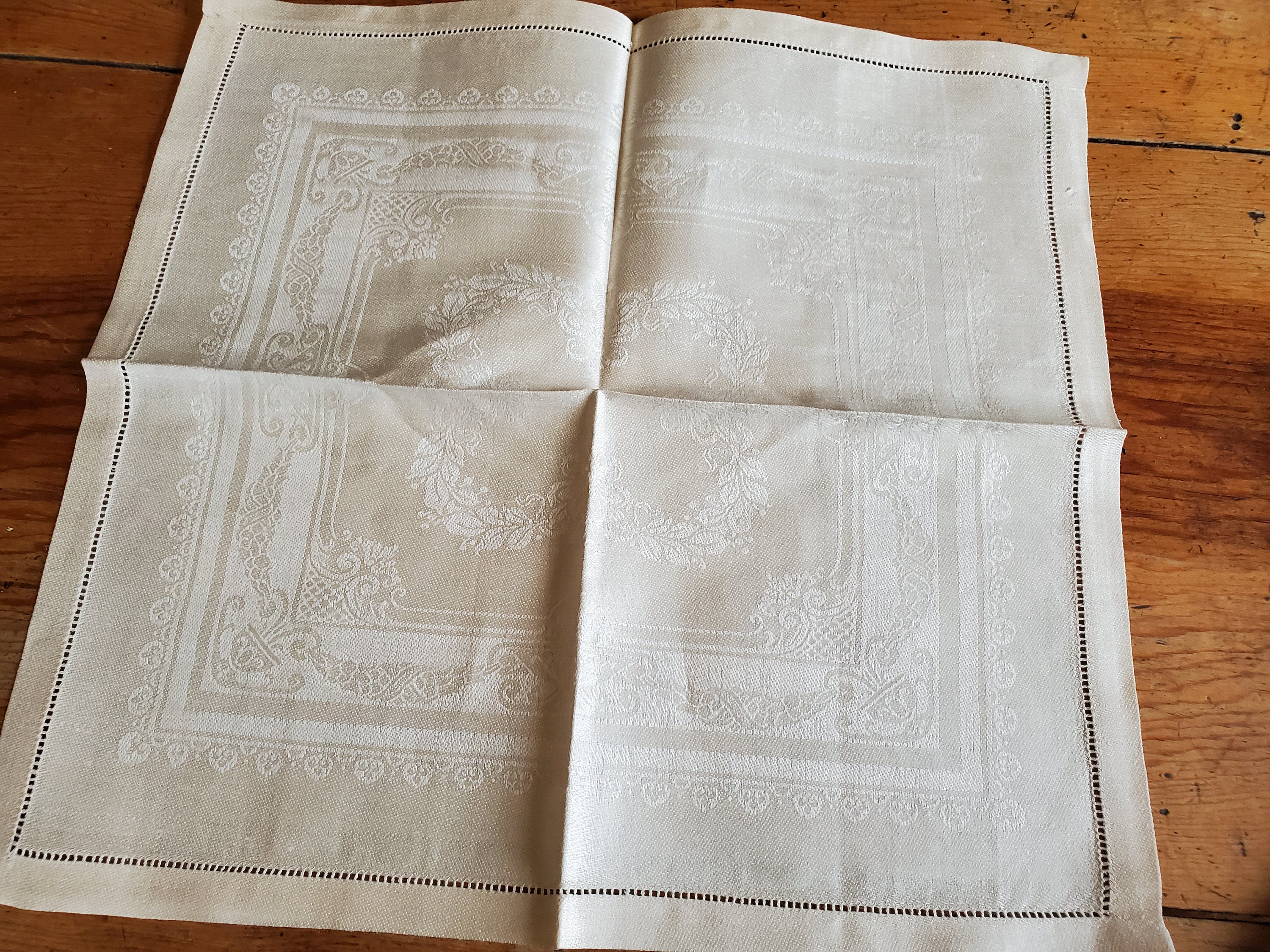 Antique F.H. Co. Irish Linen Damask Tablecloth & 6 Napkins Etsy