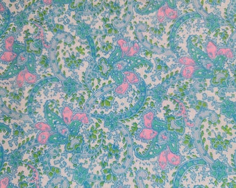 Vintage Paisley Floral Print Fabric 4.7 yards Paisley Baby Blue Teal and Pink Floral