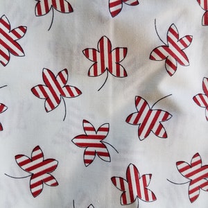 Vintage Red White Stripe Leaf Printed Cotton Fabric 2.6 yards image 3