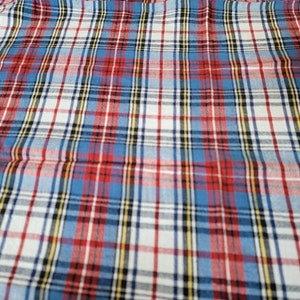 Vintage Red Navy Blue Plaid Fabric, Yarn Dyed Plaid - 37x42 - Cotton Plaid Fabric