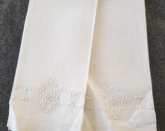 2 toallas de mano de lino vintage bordadas: Floral