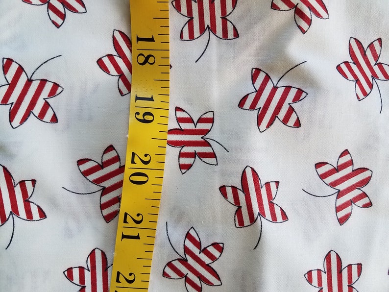 Vintage Red White Stripe Leaf Printed Cotton Fabric 2.6 yards image 4