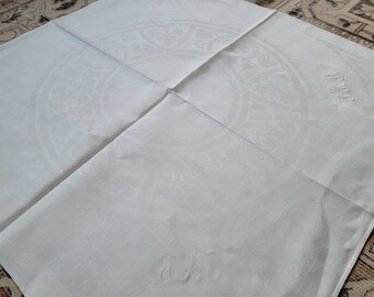 Serviette De Thé Ancienne Hongroise – Lin Damassé Brodé Abécédaire, Vers 1896
