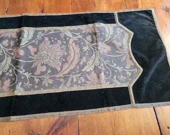 Antique French Jacquard Velvet Runner 51" long, Gold Lamé Trim Floral Birds 1910 Arts & Crafts