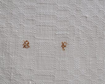 Antique Homespun Damask Linen Hand Towel 1840's Pre-Civil War Monogrammed B F
